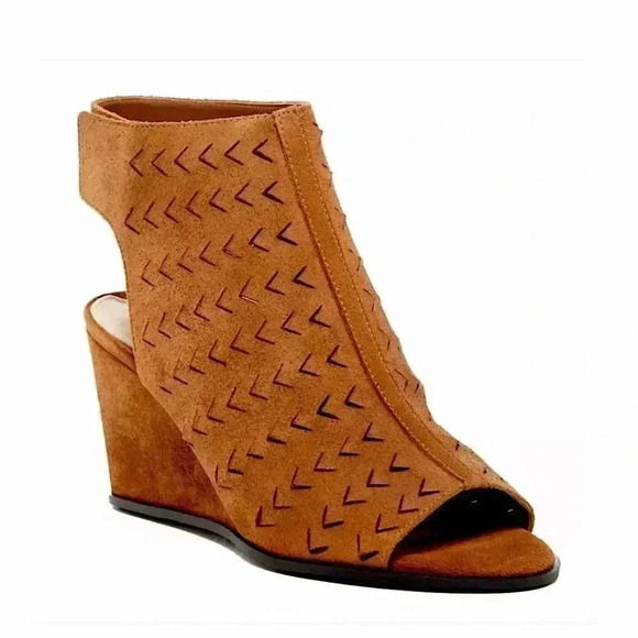 Via Spiga Wedge Heel Sandals New NWOT Brown Cognac Leather Suede - Picture 1 of 13